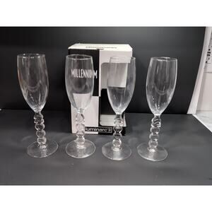 Luminarc Millennium 2000 Champagne Flutes, Open Box, Set of‎ 4 Stem Glasses
